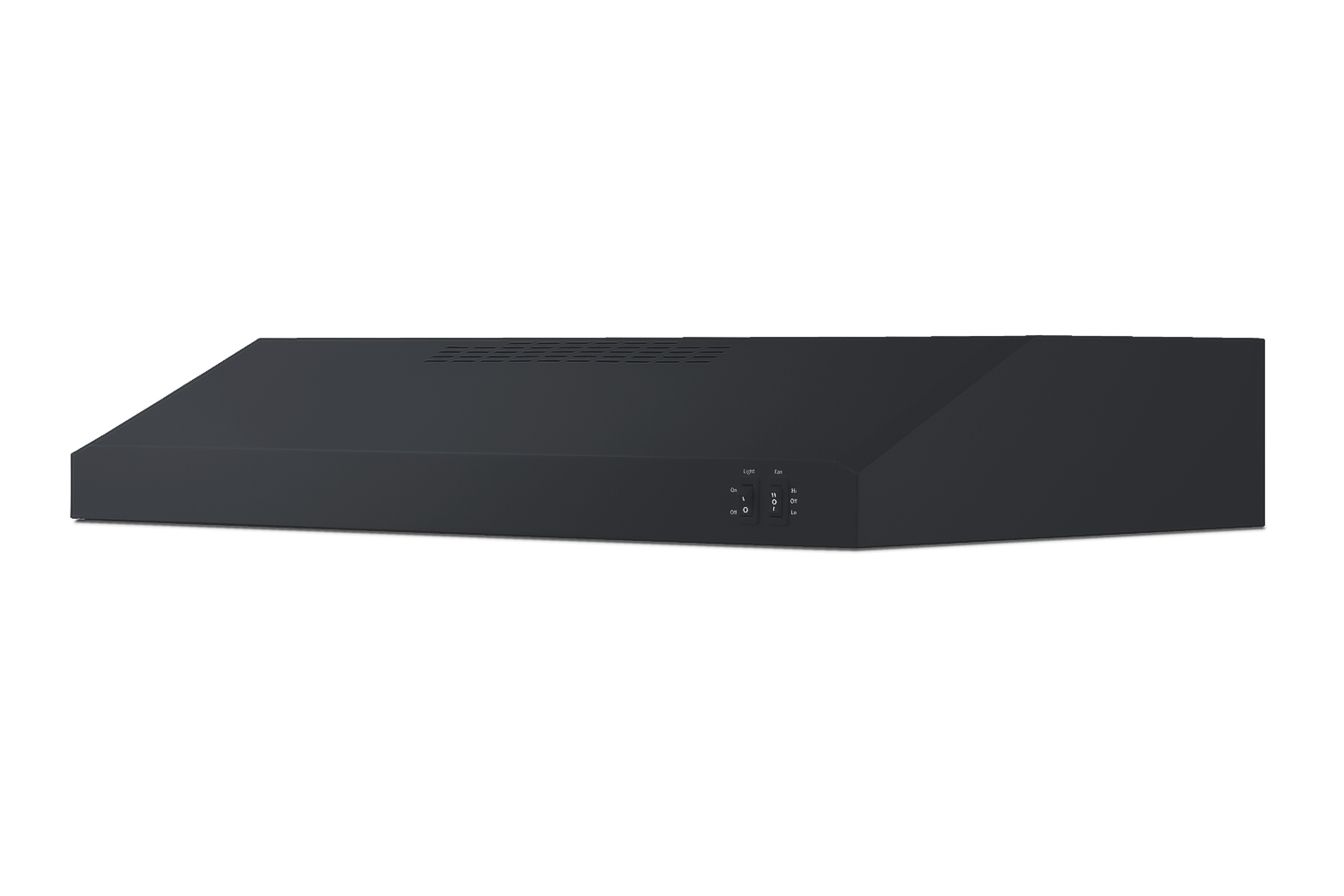 30 inch wide ADA compliant under cabinet convertible range hood for ducted or ductless use in black, made in North America with a remote wall switch
